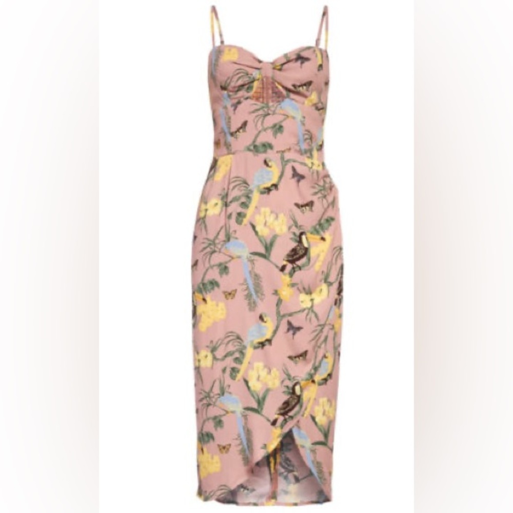 NWOT Reformation Aero Midi Crepe Bird Dress Cutout Wrap Nightingale Size 4